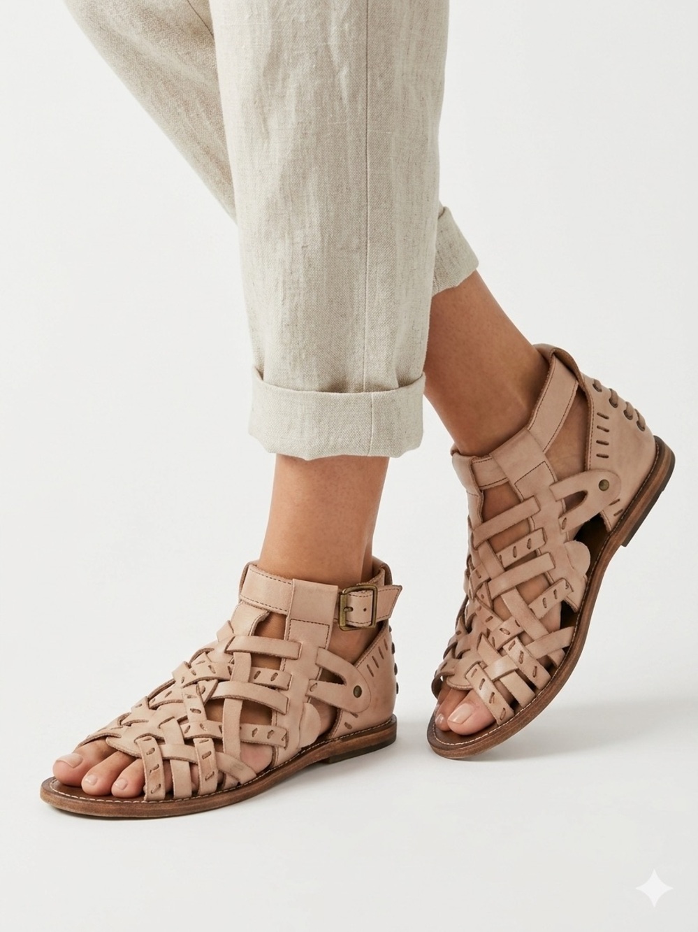 Musse & Cloud Amira Tan Leather Gladiator Sandals Woven Boho Size 8 EUC